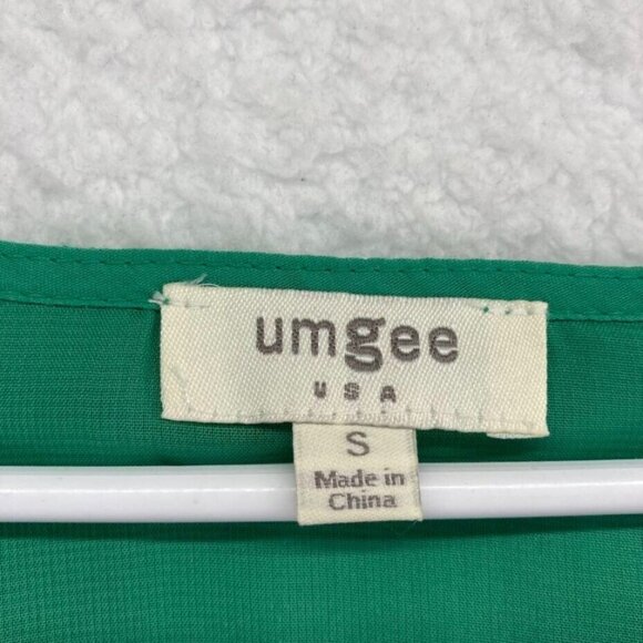 Umgee Womens Tunic Dress Size Small Kelly Green Crochet Flowers Fringe Hems Boho - Picture 5 of 7